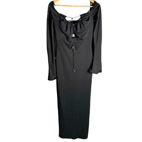 16Arlington Salm Off The Shoulder Midi Dress Black Size 10 NWT - Picture 7 of 9